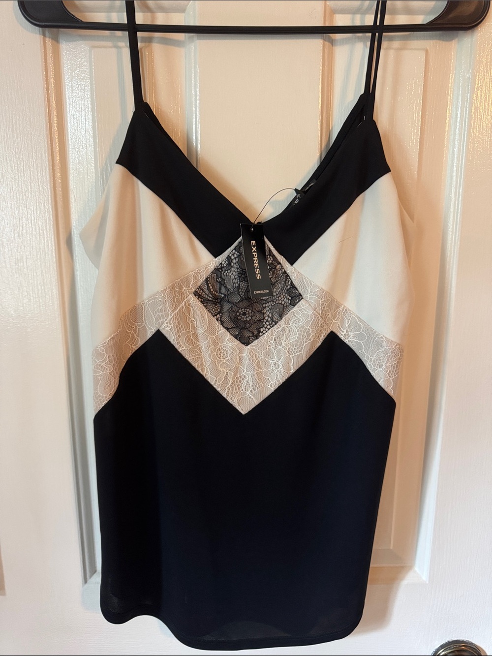Express Black and Ivory Lace-Trim V-Front Cami